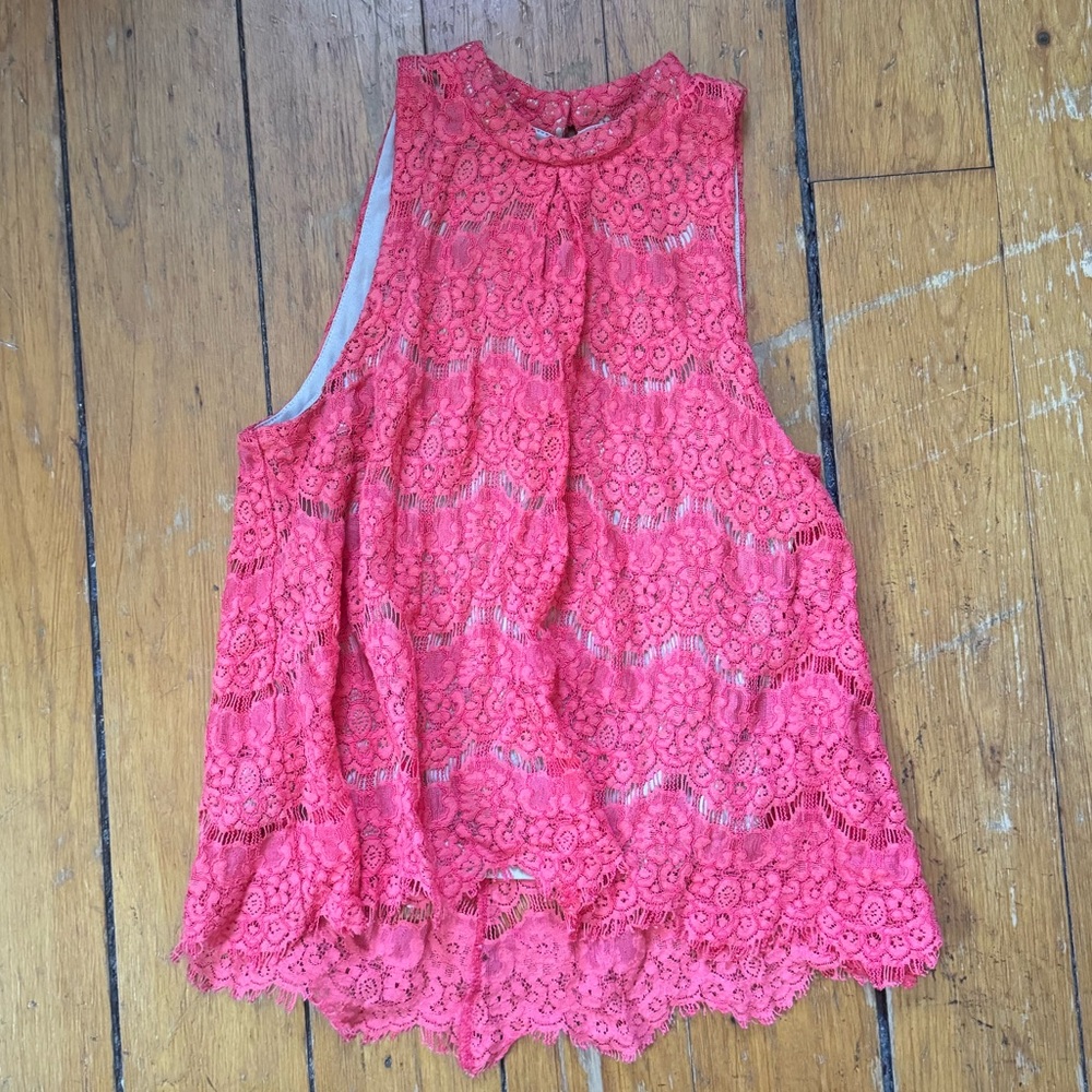 Love Fire Pink Lace Tank Top